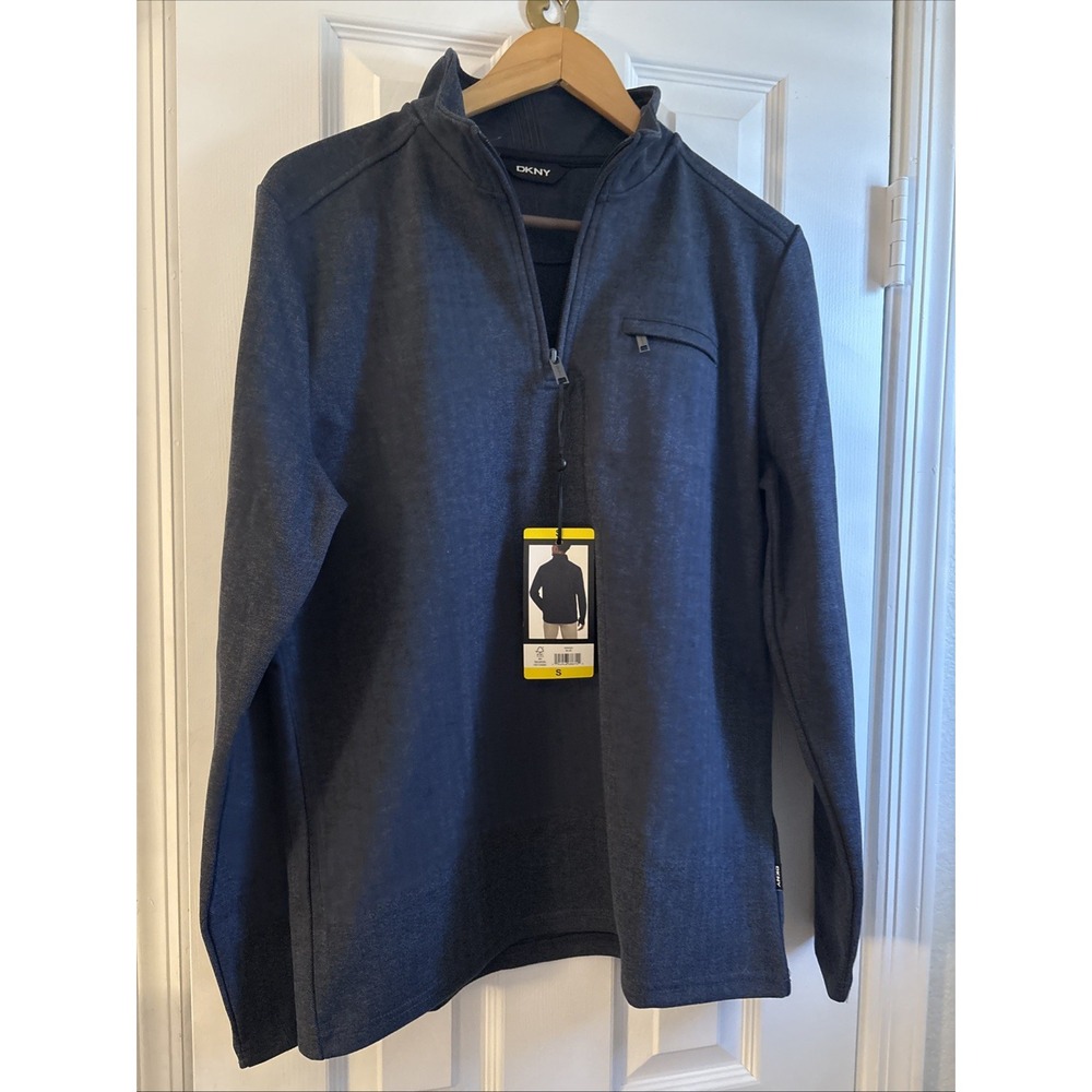 NEW DKNY Men's S Quarter-Zip Pullover Sweatshirt Blue